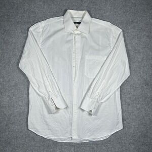 Canali button down dress Shirt Mens Large 16.5 White Herringbone Textured